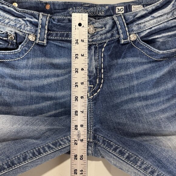 Miss Me Jeans Womens 30 Blue Easy Boot Mid Rise Stretch Distressed Flap Pockets - Picture 10 of 13
